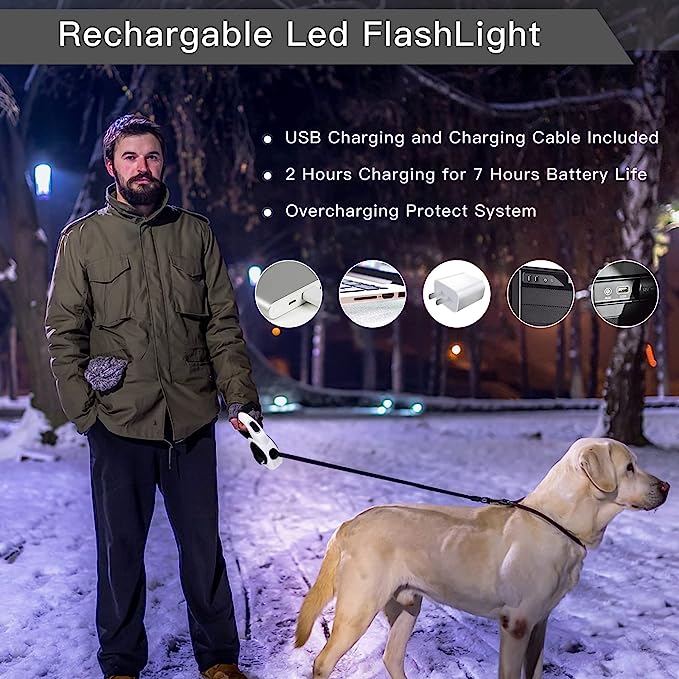 Dog Leash with LED Flashlight & Poop Bag Holder