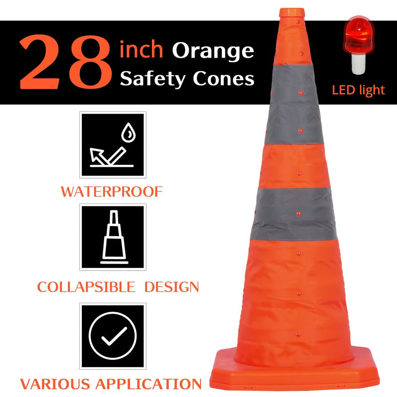 Collapsible Traffic Safety Cone with LED Light 28 Inch