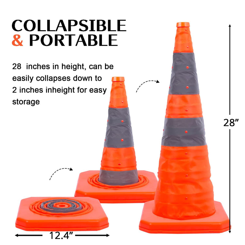 Collapsible Traffic Safety Cone with LED Light 28 Inch