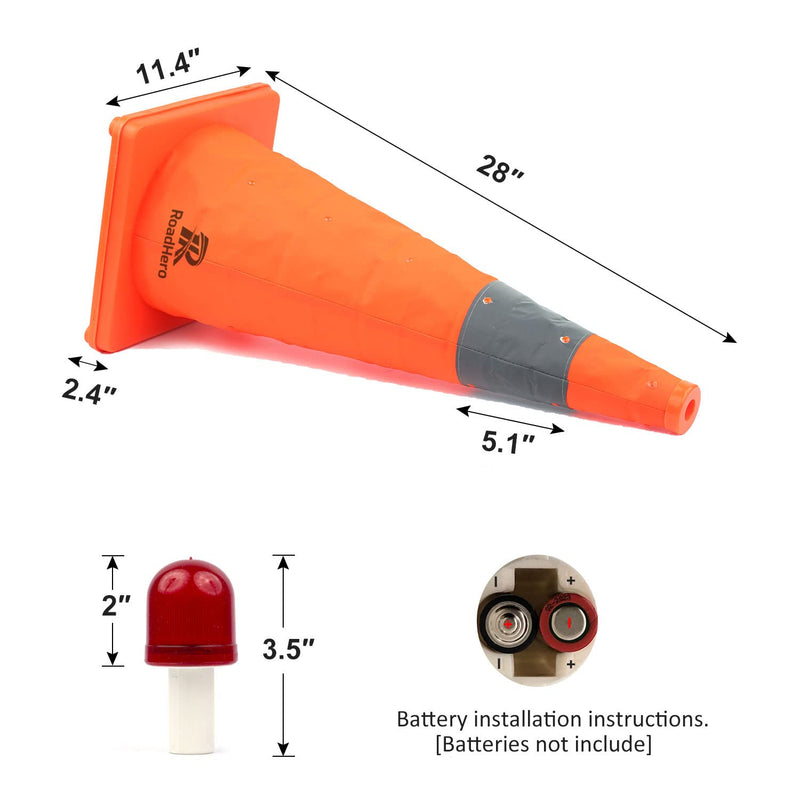 Collapsible Traffic Safety Cone with LED Light 28 Inch