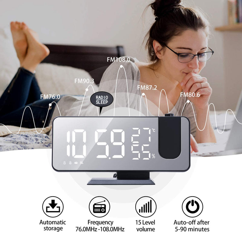 Projection Alarm Clock for Bedroom Ceiling Digital Alarm Clock Radio with USB Charger Ports