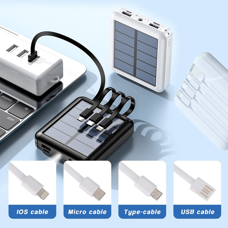 20000mAh Solar Power Bank with Built in 4 Cables