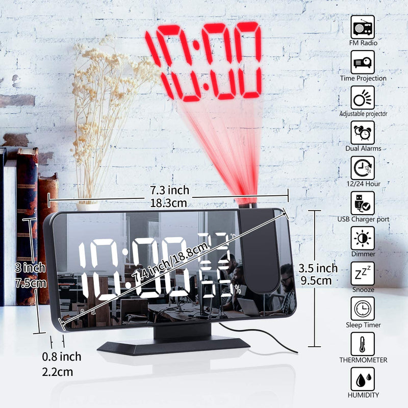 Projection Alarm Clock for Bedroom Ceiling Digital Alarm Clock Radio with USB Charger Ports