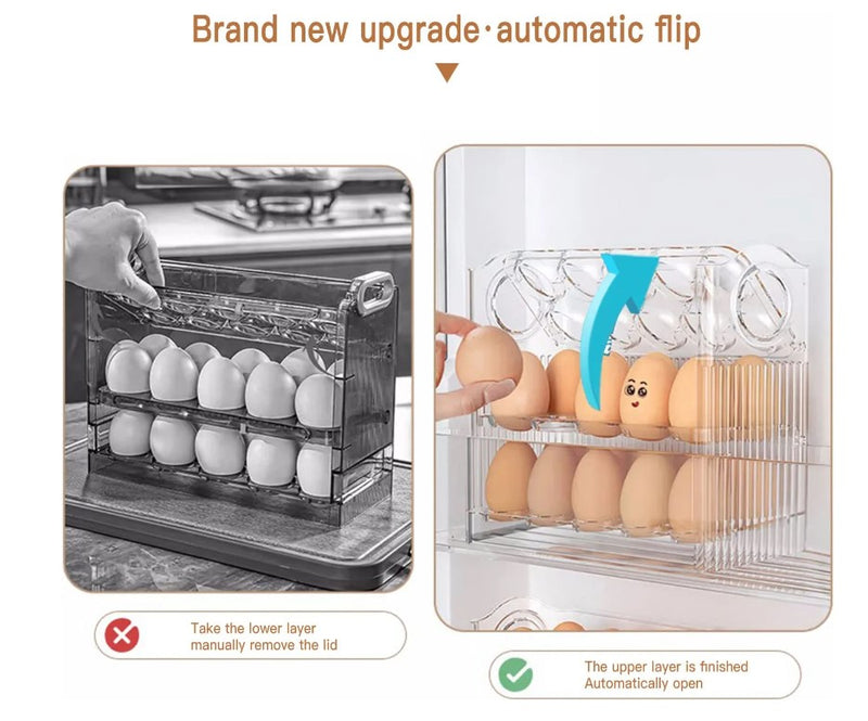 30 Grid Household Egg Fresh Storage Box Organizer Auto Flip Egg Tray