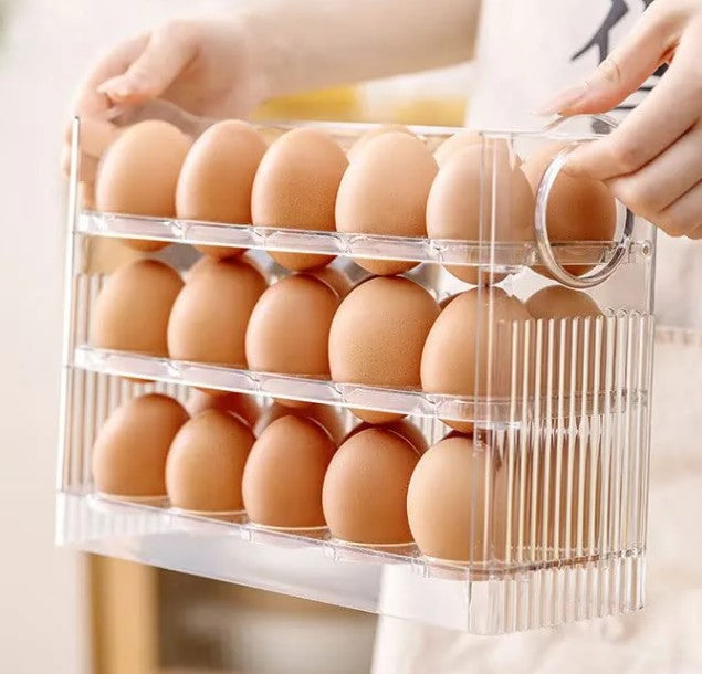 30 Grid Household Egg Fresh Storage Box Organizer Auto Flip Egg Tray