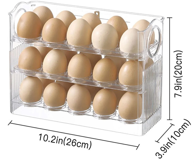 30 Grid Household Egg Fresh Storage Box Organizer Auto Flip Egg Tray