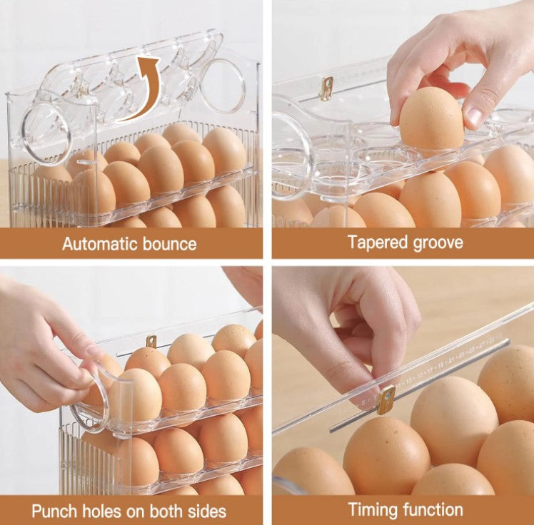 30 Grid Household Egg Fresh Storage Box Organizer Auto Flip Egg Tray